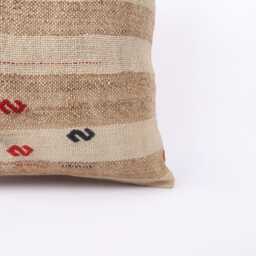 Vintage Turkish Kilim Pillow Cover Handwoven Wool Rug Cushion - 16x16 - thumbnail 2
