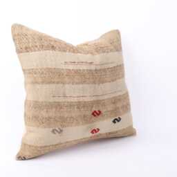 Vintage Turkish Kilim Pillow Cover Handwoven Wool Rug Cushion - 16x16 - thumbnail 3