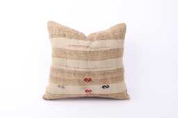 Vintage Turkish Kilim Pillow Cover Handwoven Wool Rug Cushion - 16x16 - thumbnail 1