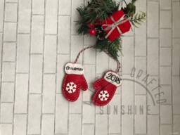 Red Felt Glitter Snowflake Mittens Christmas Tree Ornament