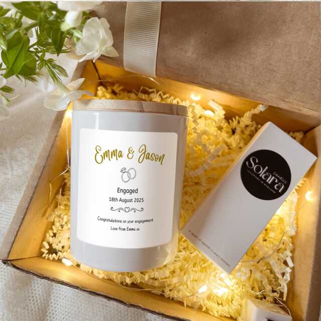 Personalised Engagement Candle Gift Set For Couple, Custom Names & Date, Besties Present - image 1
