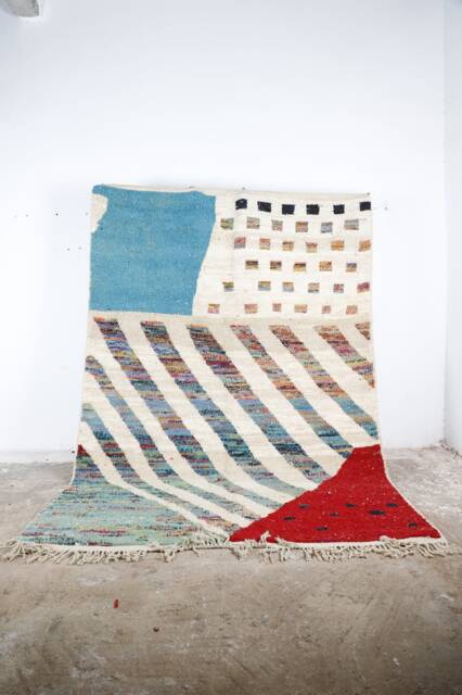 Handmade Boujad Wool Rug Abstract Multicolored Moroccan Carpet - image 1