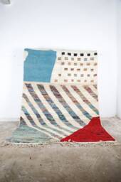 Handmade Boujad Wool Rug Abstract Multicolored Moroccan Carpet - thumbnail 1