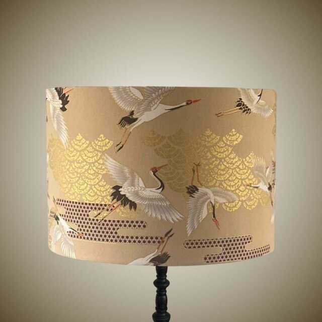 Luxury Oriental Art Deco Japanese Cranes Lampshade Beige & Gold - image 1