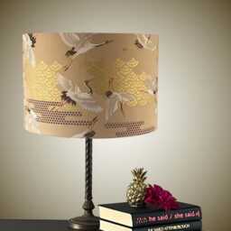 Luxury Oriental Art Deco Japanese Cranes Lampshade Beige & Gold - thumbnail 3