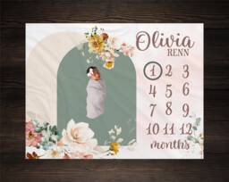 Floral Arch Milestone Blanket For Baby Girl, Growth Track Blanket, Monthly Photo Prop, Boho Theme Shower Gift, Newborn Photography - thumbnail 1
