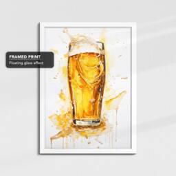 Beer Glass Watercolor Drink Painting Framed Poster Print & Canvas Wall Decor Art Bedroom Home Interior Bar Gift - thumbnail 3