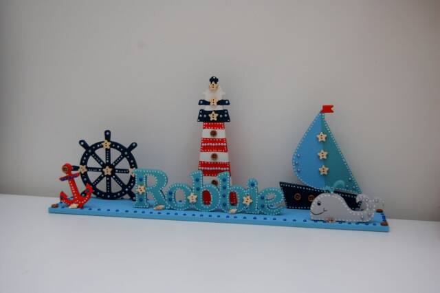 Personalized Nautical Girls Boys Bedroom Name Sign, Wooden Nursery Decor - image 1