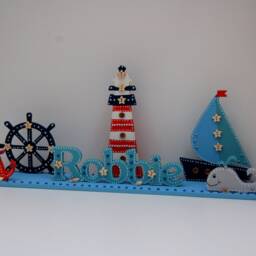Personalized Nautical Girls Boys Bedroom Name Sign, Wooden Nursery Decor - thumbnail 3