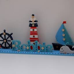 Personalized Nautical Girls Boys Bedroom Name Sign, Wooden Nursery Decor - thumbnail 2