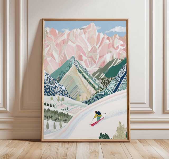 Skiing Wall Art Print, Alpine Mountain Poster, Winter Sports Decor, Snow Landscape Ski Decor - image 1
