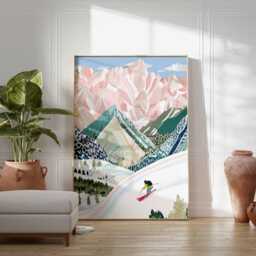 Skiing Wall Art Print, Alpine Mountain Poster, Winter Sports Decor, Snow Landscape Ski Decor - thumbnail 2
