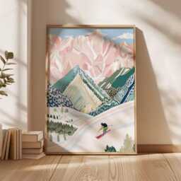 Skiing Wall Art Print, Alpine Mountain Poster, Winter Sports Decor, Snow Landscape Ski Decor - thumbnail 3