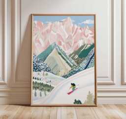 Skiing Wall Art Print, Alpine Mountain Poster, Winter Sports Decor, Snow Landscape Ski Decor - thumbnail 1