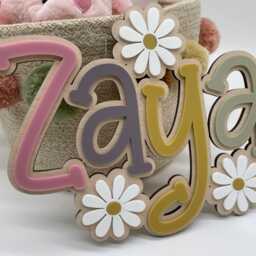 Personalised Flower Daisy Name Sign - Acrylic & Oak Wood Nursery Decor - thumbnail 2