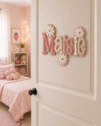 Personalised Flower Daisy Name Sign - Acrylic & Oak Wood Nursery Decor