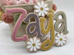 Personalised Flower Daisy Name Sign - Acrylic & Oak Wood Nursery Decor - thumbnail 1