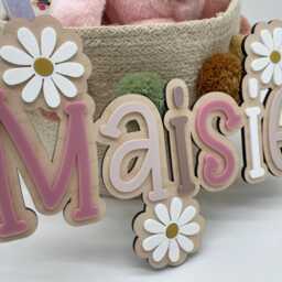 Personalised Flower Daisy Name Sign - Acrylic & Oak Wood Nursery Decor - thumbnail 4