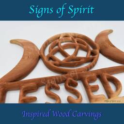 Triple Moon With Triquetra Blessed Be Wood Carving Wiccan Greeting Wall Hanging Celtic Goddess Pagan Witch Altar Housewarming Art Decor - thumbnail 2