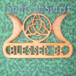 Triple Moon With Triquetra Blessed Be Wood Carving Wiccan Greeting Wall Hanging Celtic Goddess Pagan Witch Altar Housewarming Art Decor - thumbnail 4