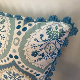 Designer Cushion Cover Professionally Made Camilla Pretty Blue Fan Edge Trim 45cmsq - thumbnail 2