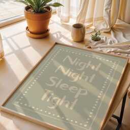 Night Sleep Tight, Cosy Bedroom Print, Kids Nursery Decor, Childrens Room Poster, Pastel Green Wall Art/Unframed - thumbnail 3
