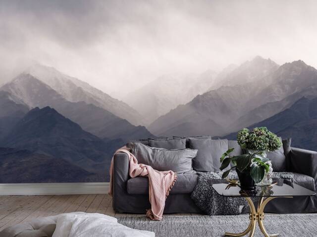 The Mystery Of The Mountains Mural, Misty Mountain Shadow, Hazy Silhoutte Wallpaper, Wall D??cor, Decal, Room D??cor - image 1
