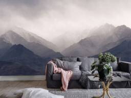 The Mystery Of The Mountains Mural, Misty Mountain Shadow, Hazy Silhoutte Wallpaper, Wall D??cor, Decal, Room D??cor - thumbnail 1