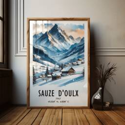 Sauze D'oulx Poster Print - Watercolour Ski Alpine Art - Travel Wall Artwork Skiing Gifts Italian Alps Decor Resort Snowboard Gift - thumbnail 1