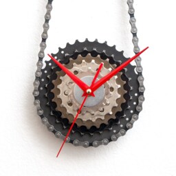 Silver Wall Clock, Steampunk Cyclist Gift, Metal Industrial Bike Unique Modern Clock - thumbnail 2