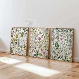 Colourful Wildflower Set Of 3 Posters, Boho Floral Botanical Wall Art, Modern Pressed Flowers Tropical Nature Decor - thumbnail 2