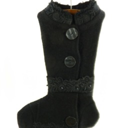 Christmas Stocking Felt Boiled Wool Black Goth Lace Beads Buttons Lisa International Recycled Repurposed Upcycled 826 - thumbnail 2