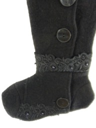 Christmas Stocking Felt Boiled Wool Black Goth Lace Beads Buttons Lisa International Recycled Repurposed Upcycled 826