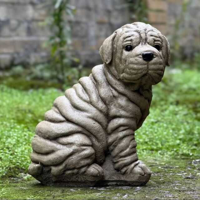 Concrete Shar Pei Dog Statue Cement Garden Figurine Memorial Pet Sculpture Outdoor Stone Puppy Yard Ornament Handcrafted Decor Gift - image 1