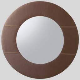 Large Round Leather Mirror - Circular Wall Mirror, Leather-Framed Wall-Mounted, Genuine Italian