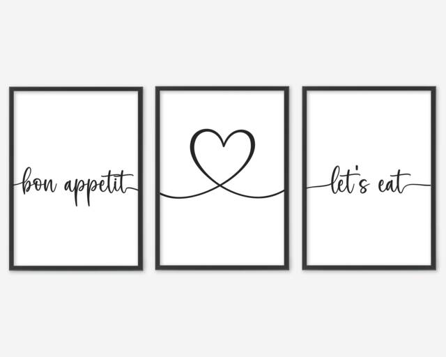 Bon Appetit Kitchen Print Set Minimalist Food Quote Art - image 1