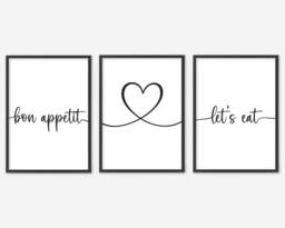 Bon Appetit Kitchen Print Set Minimalist Food Quote Art - thumbnail 1