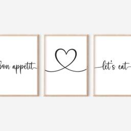 Bon Appetit Kitchen Print Set Minimalist Food Quote Art - thumbnail 2