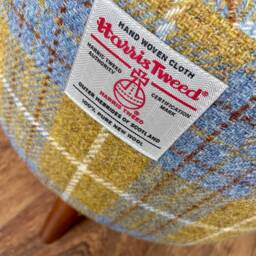 Mustard Tartan Harris Tweed Footstool Ottoman With Dark Varnished Wooden Legs - thumbnail 3