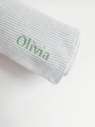 Personalised Baby Blanket - Embroidered Name -stroller Bassinet Newborn Gift Expecting Mum Soft Breathable Cotton Knit - thumbnail 1