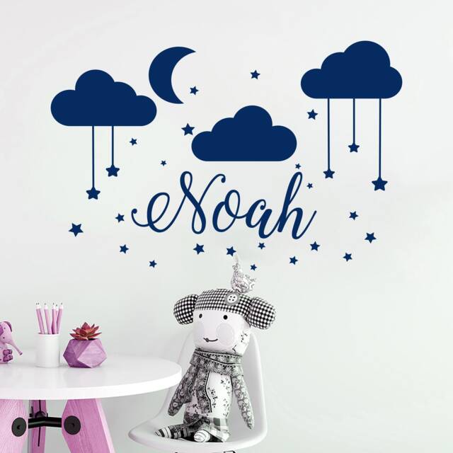 Name Wall Decal Baby Nursery Boy For Son's Vinyl Clouds Decor Moon Stickers Star Art S79 - image 1