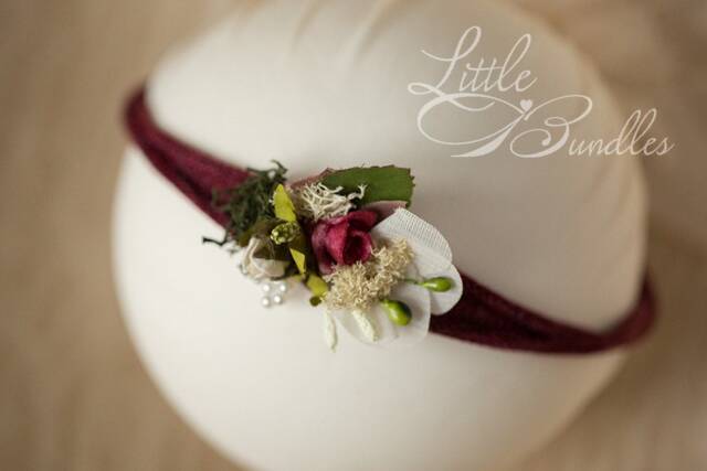 Pretty Flowered Burgundy Newborn Tieback
