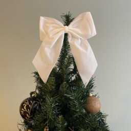 Off White Velvet Bow, White Christmas Decorations, Bow For Tree, Off Sr002, 8 Inch - thumbnail 3