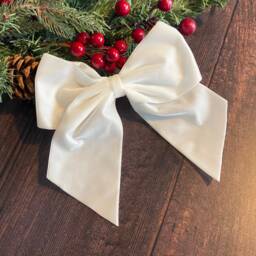 Off White Velvet Bow, White Christmas Decorations, Bow For Tree, Off Sr002, 8 Inch - thumbnail 1