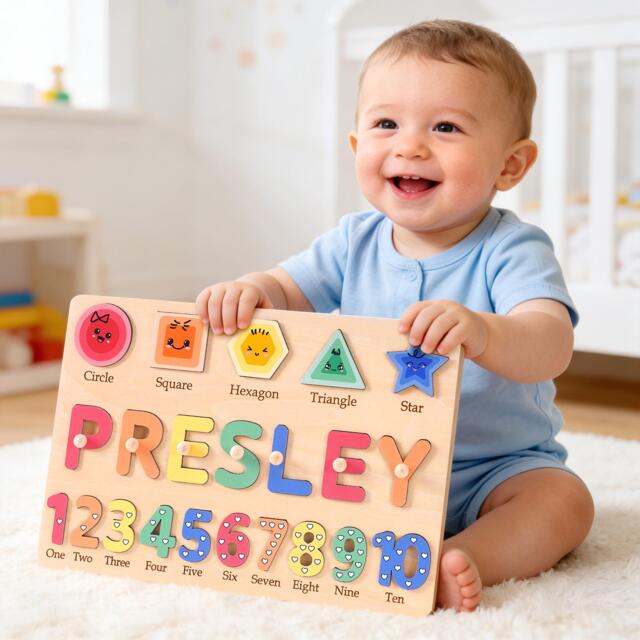 Custom Baby Name Puzzle, Early Learning Wooden Toddler Toys, Room Decor, 1st Birthday Gift For Kids, Personalized - image 1
