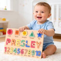 Custom Baby Name Puzzle, Early Learning Wooden Toddler Toys, Room Decor, 1st Birthday Gift For Kids, Personalized - thumbnail 1