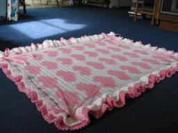 Crocheted Baby Girl Blanket Afghan Pink Hearts, White Trim