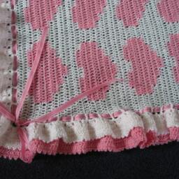 Crocheted Baby Girl Blanket Afghan Pink Hearts, White Trim - thumbnail 3