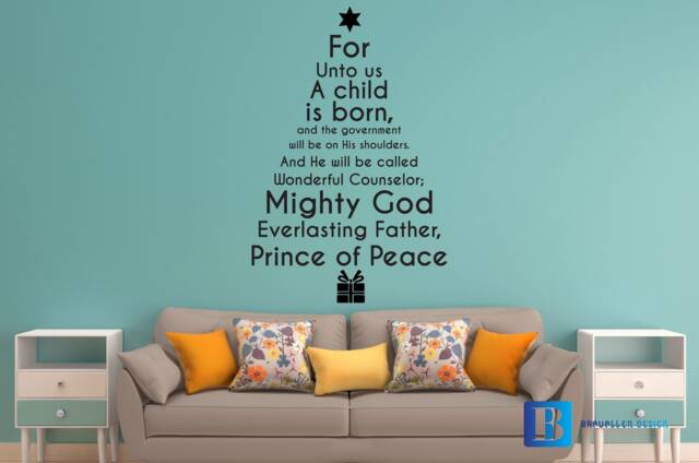 For Unto Us A Child Is Born Christmas Tree Winter Festive Season Holiday Home Decor Matt Vinyl Wall Art Decal Sticker - image 1