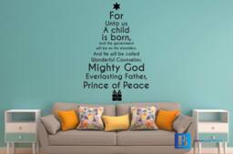 For Unto Us A Child Is Born Christmas Tree Winter Festive Season Holiday Home Decor Matt Vinyl Wall Art Decal Sticker - thumbnail 1